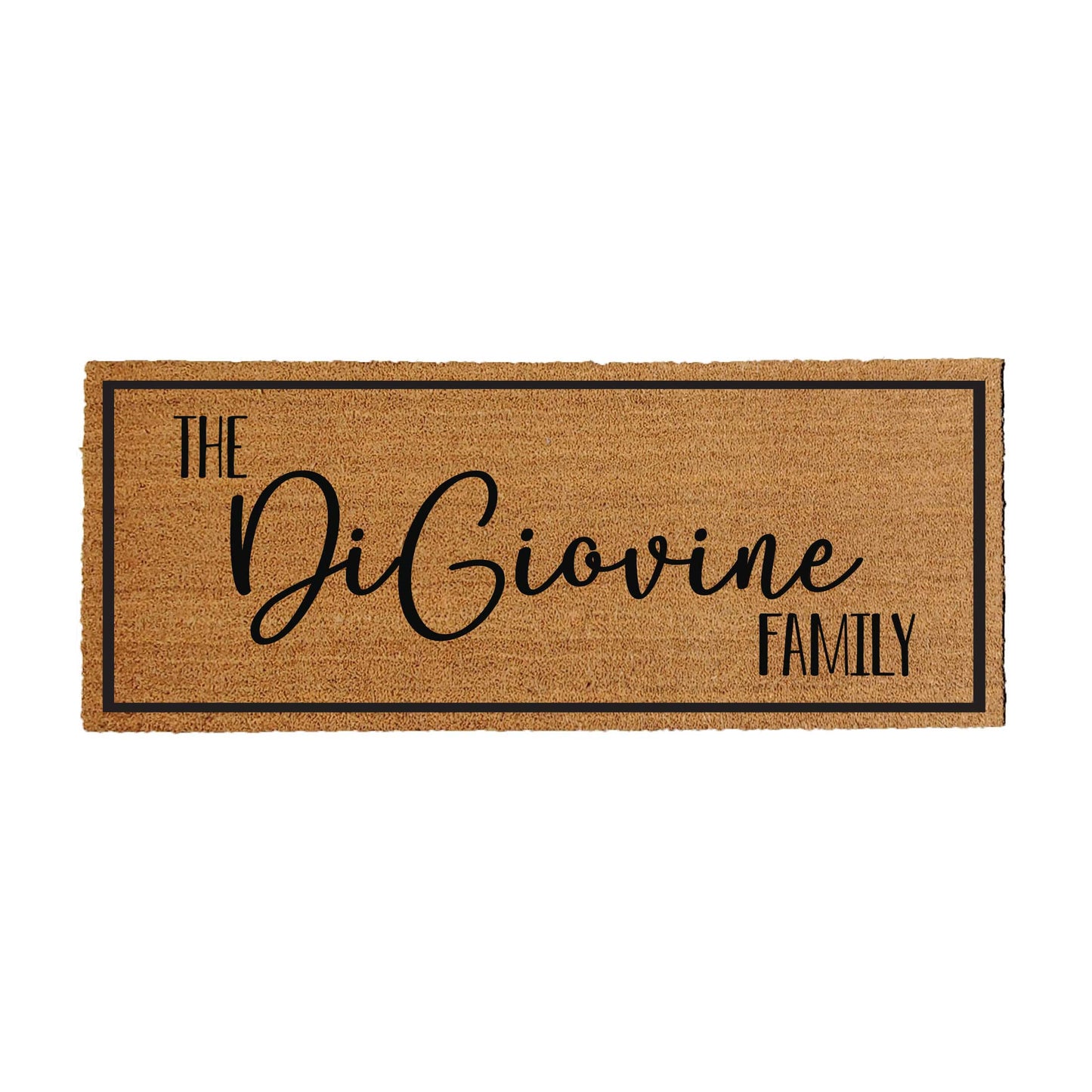 Custom coir doormat measuring 24 inches by 60 inches, featuring a personalized design or message. Made from natural coir fibers for durability and a classic look. Perfect for adding a welcoming touch to your entryway.