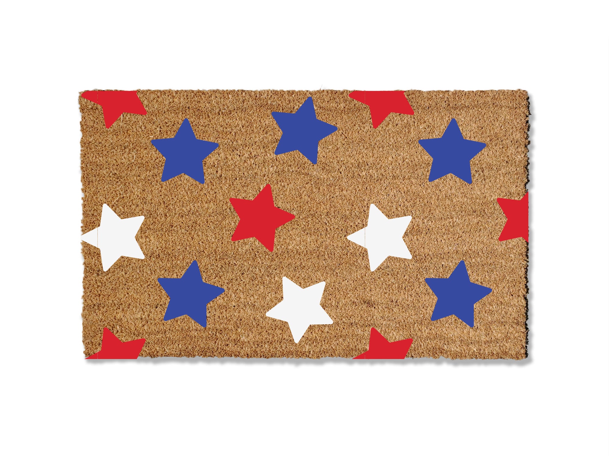 Infuse a patriotic spirit into your home with our coir doormat featuring a red, white, and blue star pattern. Ideal for a patriotic home, Memorial Day, or the 4th of July, this perfect addition to your entryway is sure to bring a smile to guests' faces. Welcome with style and national pride using this vibrant and festive coir doormat.