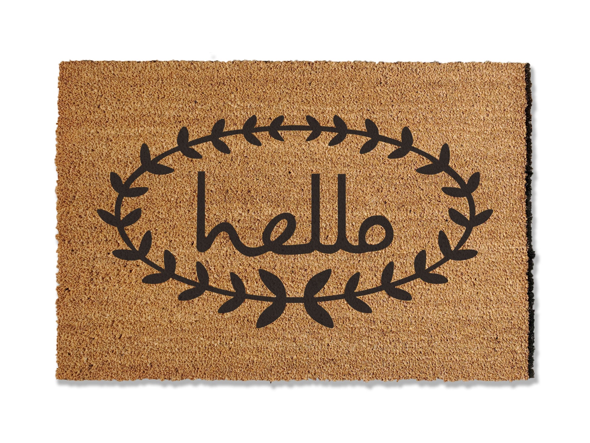 Welcome guests with our coir doormat adorned with a 'Hello' greeting surrounded by a leaf border. Available in multiple sizes, this versatile mat is perfect for year-round use, adding a touch of elegance to your entryway. Not only does it elevate your home's entrance, but it also effectively stops dirt from entering your space.