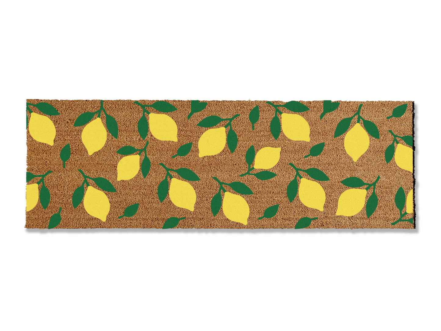 Elevate your entrance with our coir doormat featuring an all-over lemon pattern, perfect for summer or a Tuscan-style home. Available in multiple sizes, this charming mat not only adds a refreshing touch to your doorstep but is also highly effective at trapping dirt.