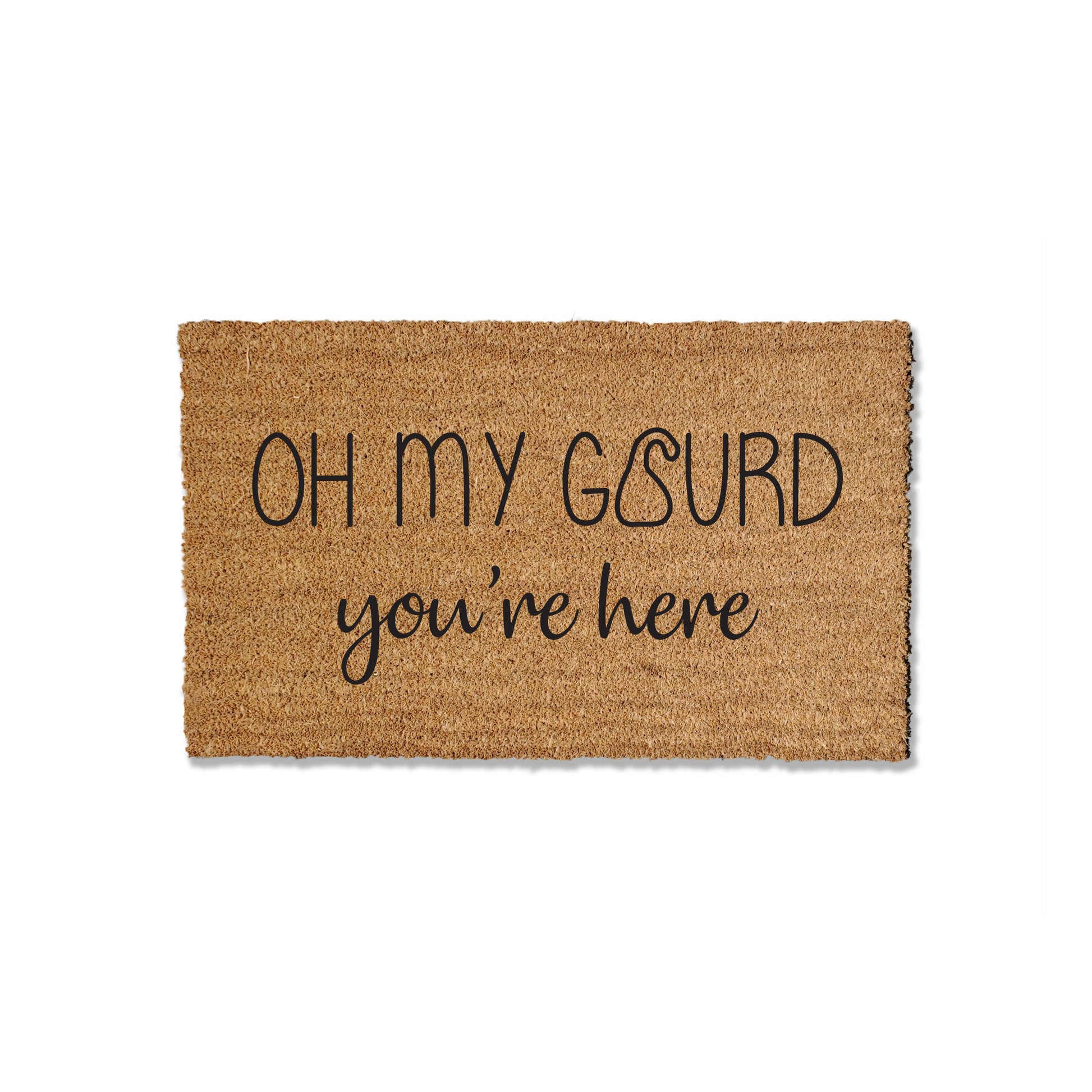 Welcome fall with our seasonal doormat saying 'Oh my gourd, you're here.' The perfect addition to your entryway, this whimsical mat is sure to bring a smile to guests' faces. Embrace the autumn spirit with a touch of humor, creating a warm and inviting atmosphere at your doorstep.