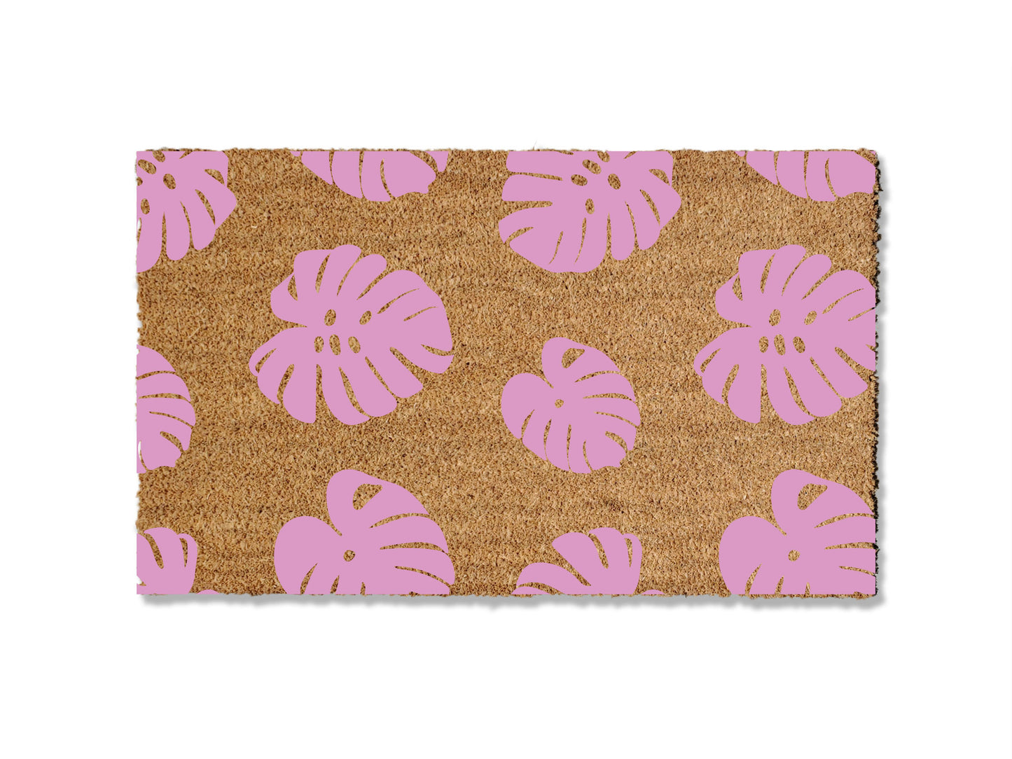 Transform your entrance with our coir doormat showcasing an all-over monstera leaf pattern. The perfect touch for a beach or tropical vibe, this stylish mat is available in multiple sizes and colors. Beyond its aesthetic appeal, it excels at trapping dirt, making it a functional and fashionable addition to enhance your entryway.