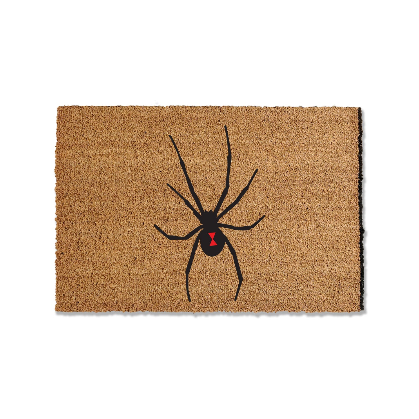 1/2 inch thick coir doormat featuring a black widow spider design, adding a touch of intrigue to your entryway. Highly effective at trapping dirt, this mat combines functionality with a unique and eye-catching aesthetic to elevate your doorstep.