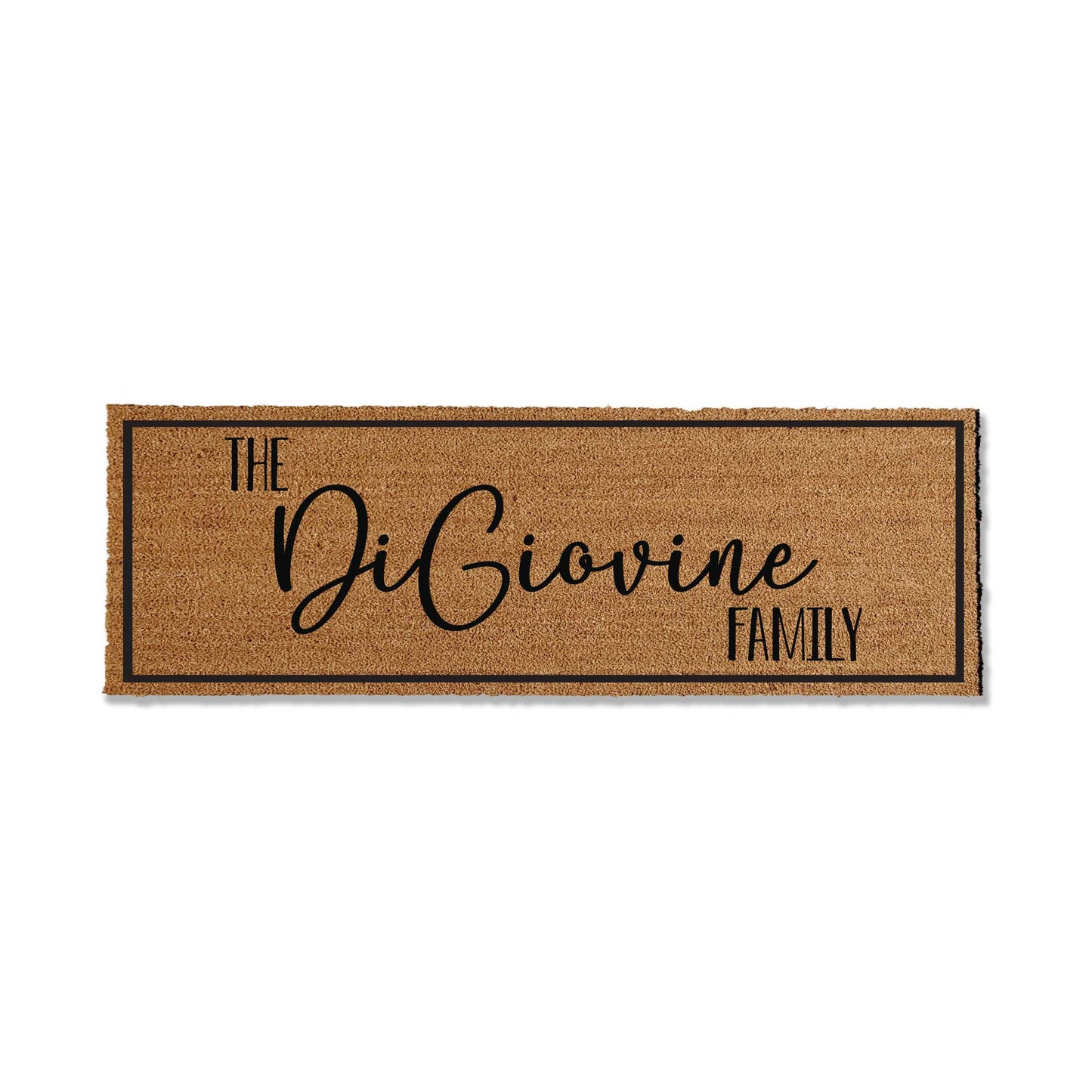 Custom coir doormat measuring 24 inches by 72 inches, featuring a personalized design or message. Made from natural coir fibers for durability and a classic look. Perfect for adding a welcoming touch to your entryway.