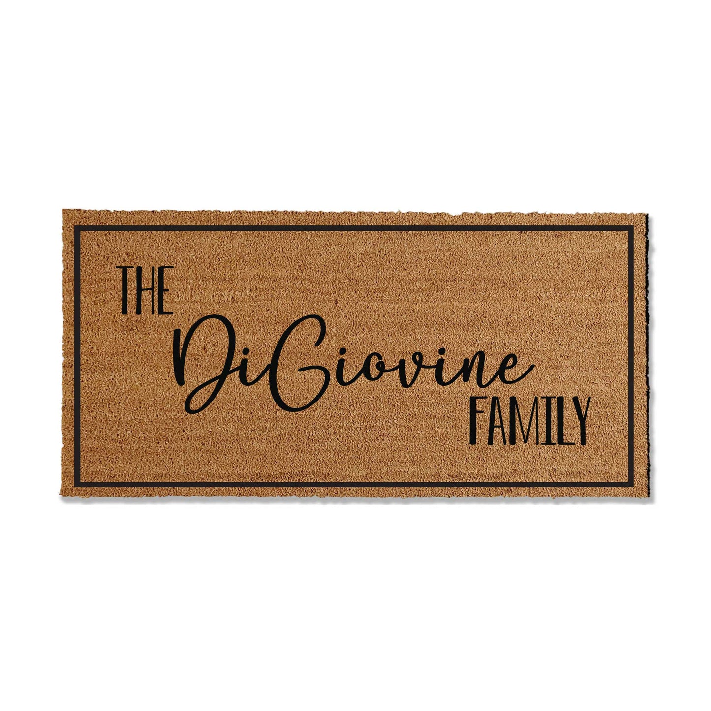 Custom coir doormat measuring 36 inches by 72 inches, featuring a personalized design or message. Made from natural coir fibers for durability and a classic look. Perfect for adding a welcoming touch to your entryway.