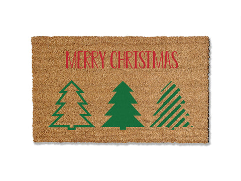 Merry Christmas Doormat - Christmas Trees
