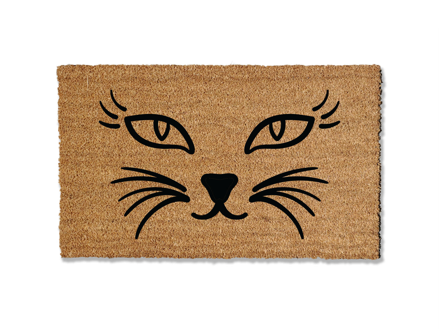 Custom 1/2 inch thick coir doormat featuring a charming cat face design. Personalize your entryway with this delightful mat, which not only adds a touch of canine charm but is also highly effective at trapping dirt, ensuring a clean and inviting home.