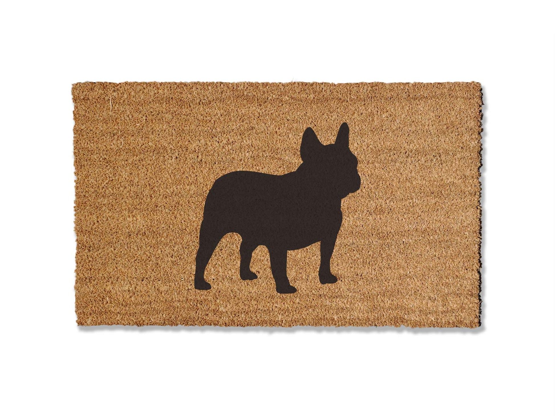 Introduce a touch of personality to your entryway with our coir welcome doormat, available in various sizes and adorned with the image of a French Bulldog. The perfect gift for Frenchie lovers, this charming mat adds a unique touch, effortlessly sprucing up your home's entrance.