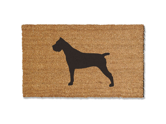 Custom 1/2 inch thick coir doormat featuring a charming cane corso design. Personalize your entryway with this delightful mat, which not only adds a touch of canine charm but is also highly effective at trapping dirt, ensuring a clean and inviting home.
