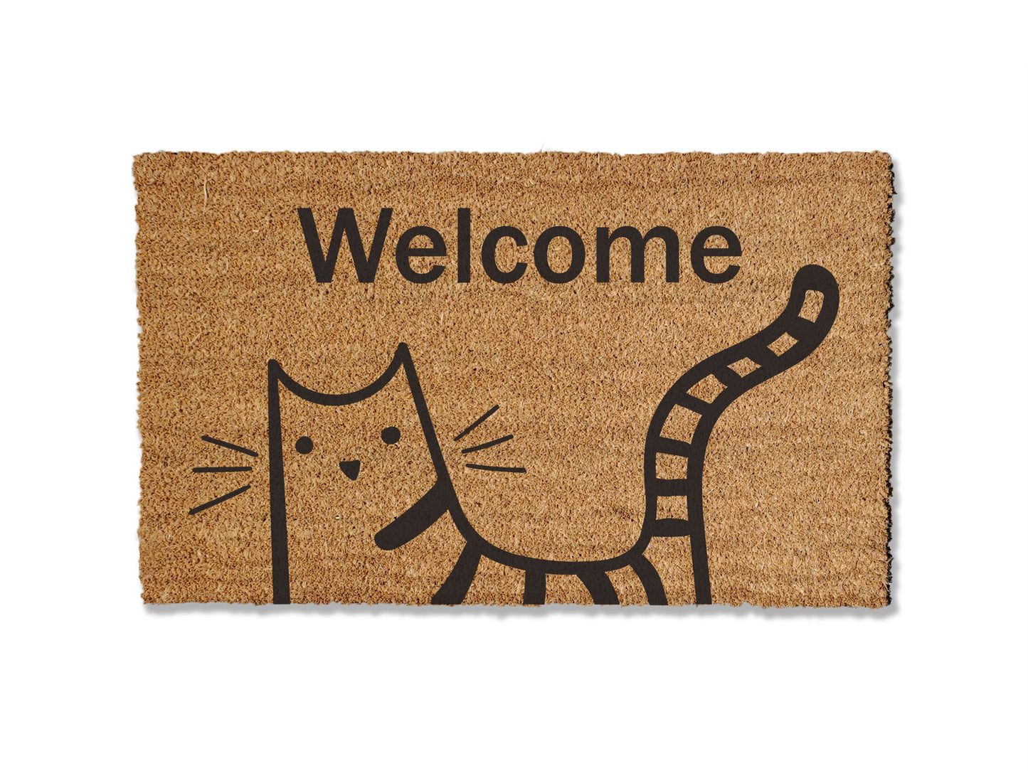 Custom 1/2 inch thick coir doormat featuring a charming cat welcome mat. Elevate your entryway with this personalized mat that not only adds a touch of feline charm but is also highly effective at trapping dirt, ensuring a clean and inviting home.