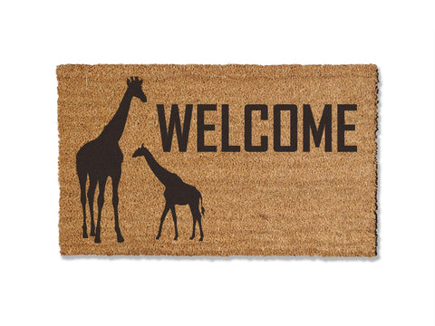 Introducing our giraffe-themed coir doormat, available in multiple sizes. Elevate your entryway with this charming design, offering both durability and style. Welcome guests with the perfect touch by incorporating this unique giraffe doormat into your home's decor.