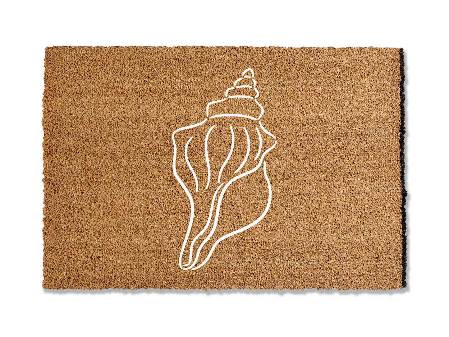 Transform your entryway with our versatile coir welcome doormat adorned with a beautiful Conch Shell design. Available in multiple sizes, this coastal-inspired mat is a perfect addition to your beach house, bringing a touch of seaside charm that spruces up your home's entrance.