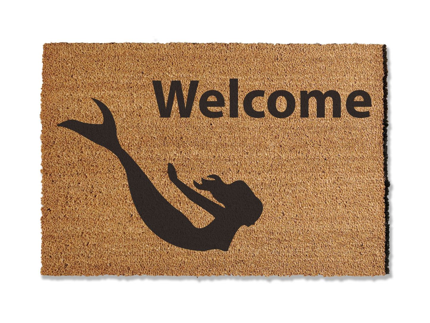 Welcome guests with a touch of enchantment using our mermaid-themed coir doormat. Let this mythical sea creature invite people into your home with its whimsical charm. Available in multiple sizes, this mat not only adds a magical touch to your doorstep but also excels at trapping dirt.