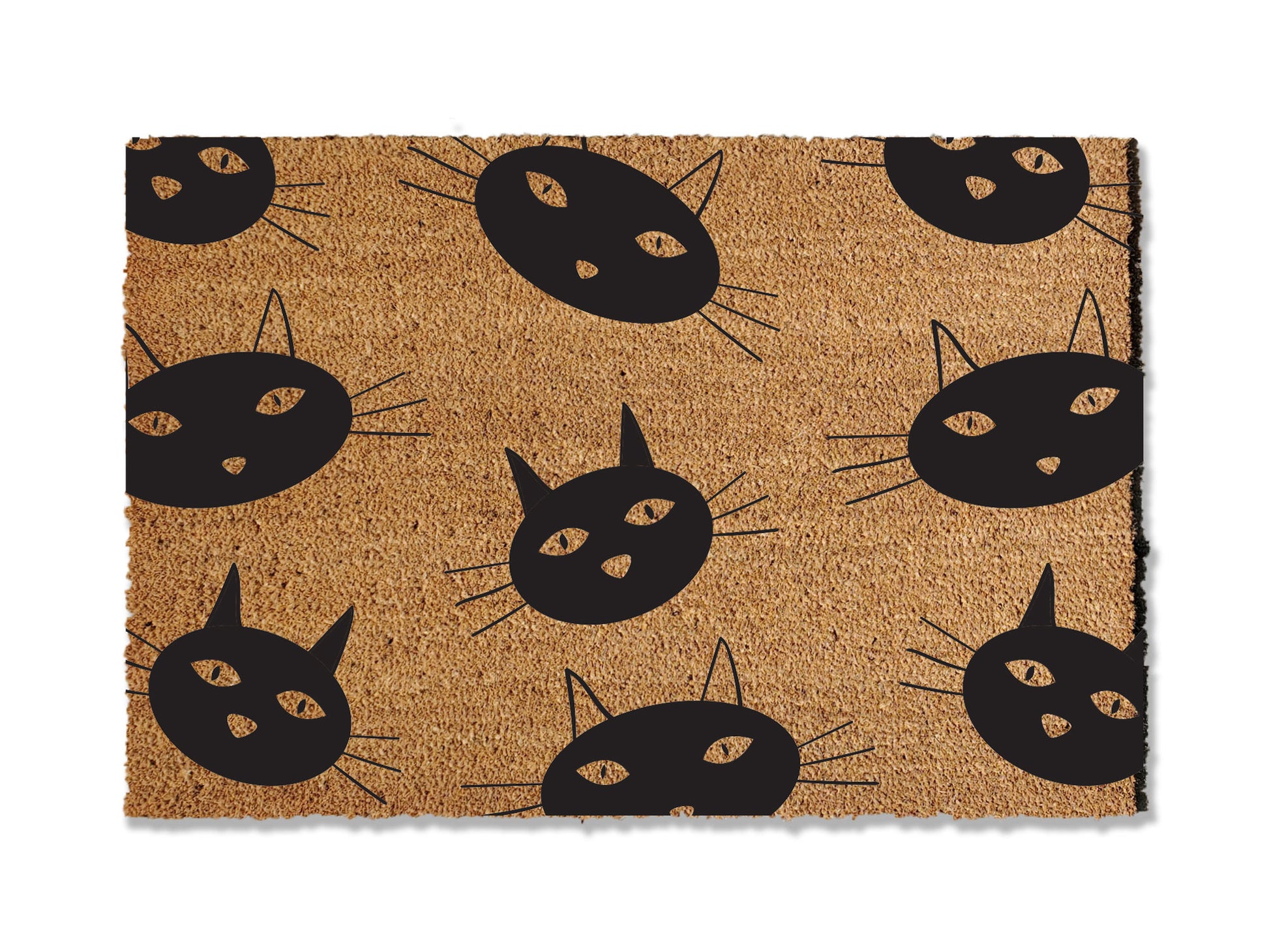 Custom 1/2 inch thick coir doormat featuring a charming cat face pattern. Elevate your entryway with this personalized mat that not only adds a touch of feline charm but is also highly effective at trapping dirt, ensuring a clean and inviting home.