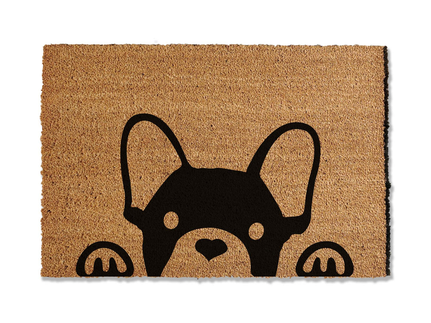 Introduce a touch of personality to your entryway with our coir welcome doormat, available in various sizes and adorned with the image of a French Bulldog. The perfect gift for Frenchie lovers, this charming mat adds a unique touch, effortlessly sprucing up your home's entrance.