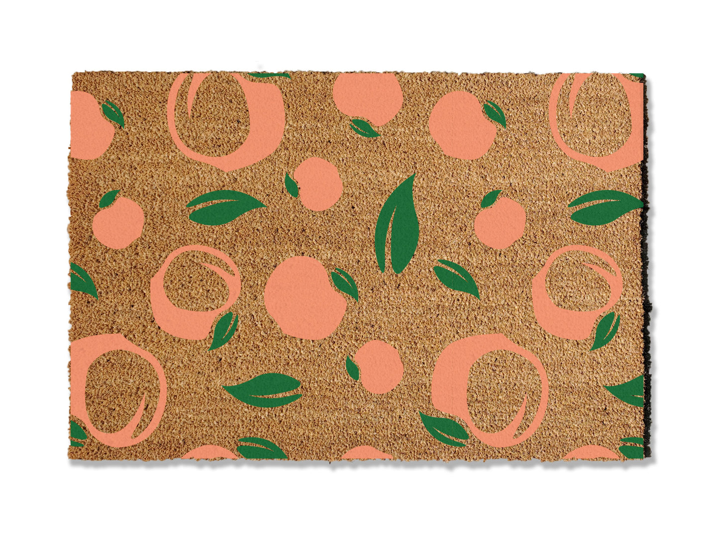 Elevate your entryway with our coir doormat adorned with a colorful peach pattern. The perfect addition to your home, this vibrant mat is available in multiple sizes and excels at trapping dirt. Bring a touch of freshness and style to your doorstep with this functional and aesthetically pleasing coir doormat.