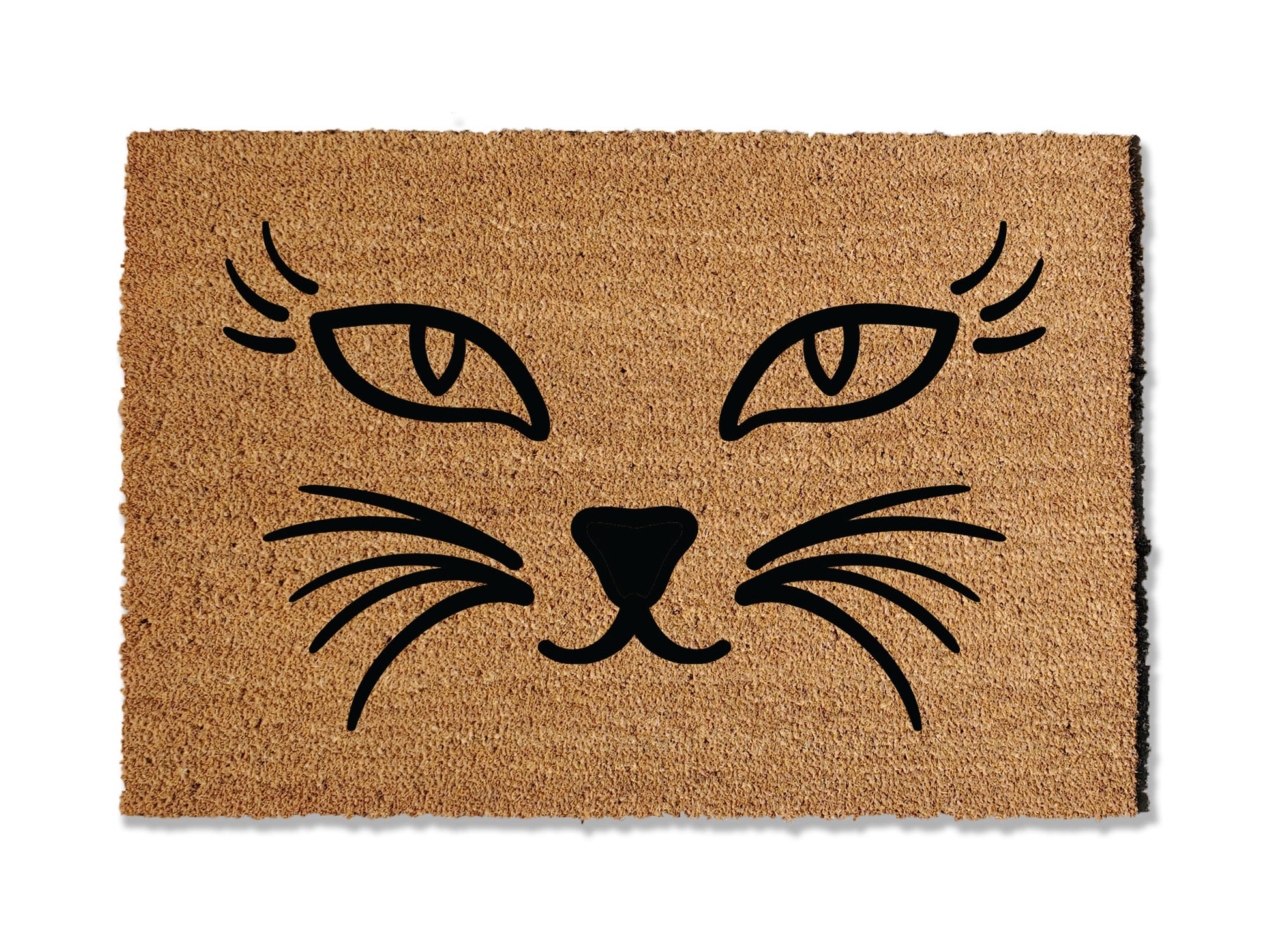 Custom 1/2 inch thick coir doormat featuring a charming cat face design. Personalize your entryway with this delightful mat, which not only adds a touch of canine charm but is also highly effective at trapping dirt, ensuring a clean and inviting home.