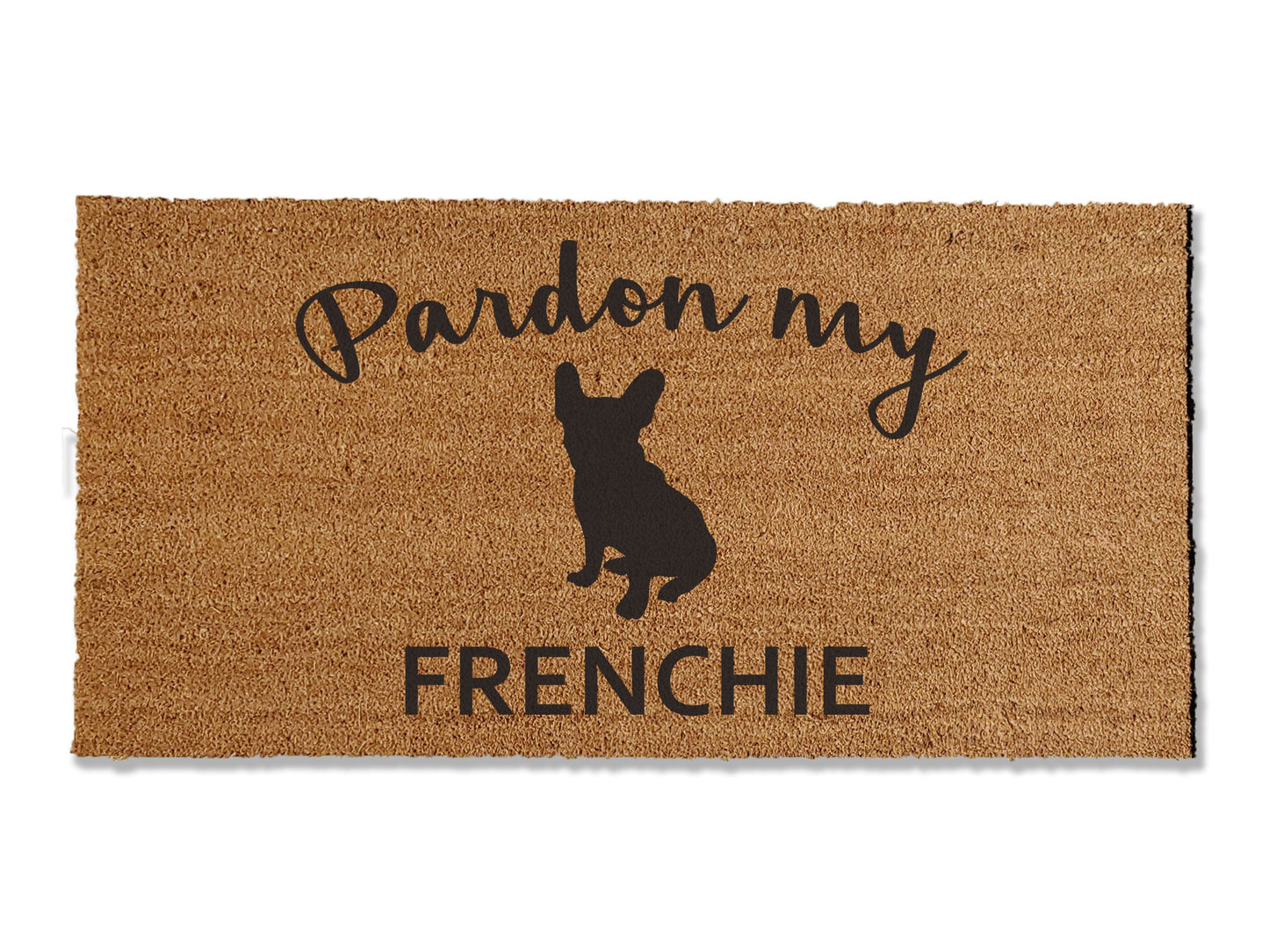 Welcome guests with our coir welcome doormat, featuring a charming French Bulldog that says pardon my french. Available in multiple sizes, this is the perfect gift for Frenchie lovers, adding a touch of charm and humor that effortlessly spruces up your entryway.