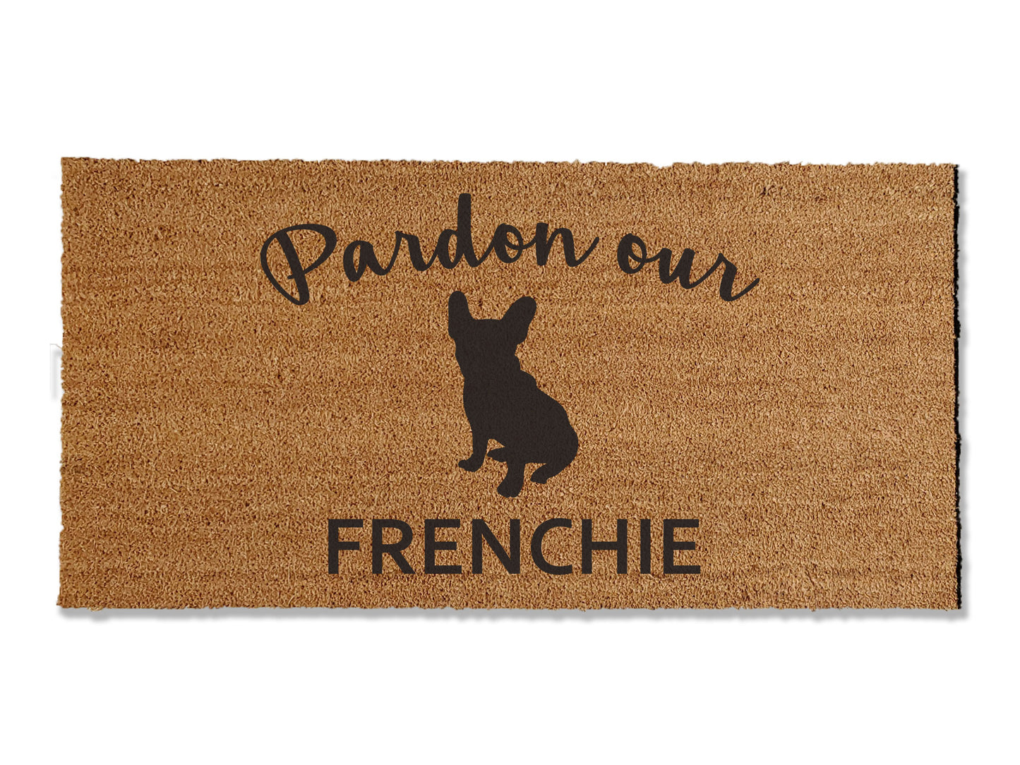 Welcome guests with our coir welcome doormat, featuring a charming French Bulldog that says pardon my french. Available in multiple sizes, this is the perfect gift for Frenchie lovers, adding a touch of charm and humor that effortlessly spruces up your entryway.