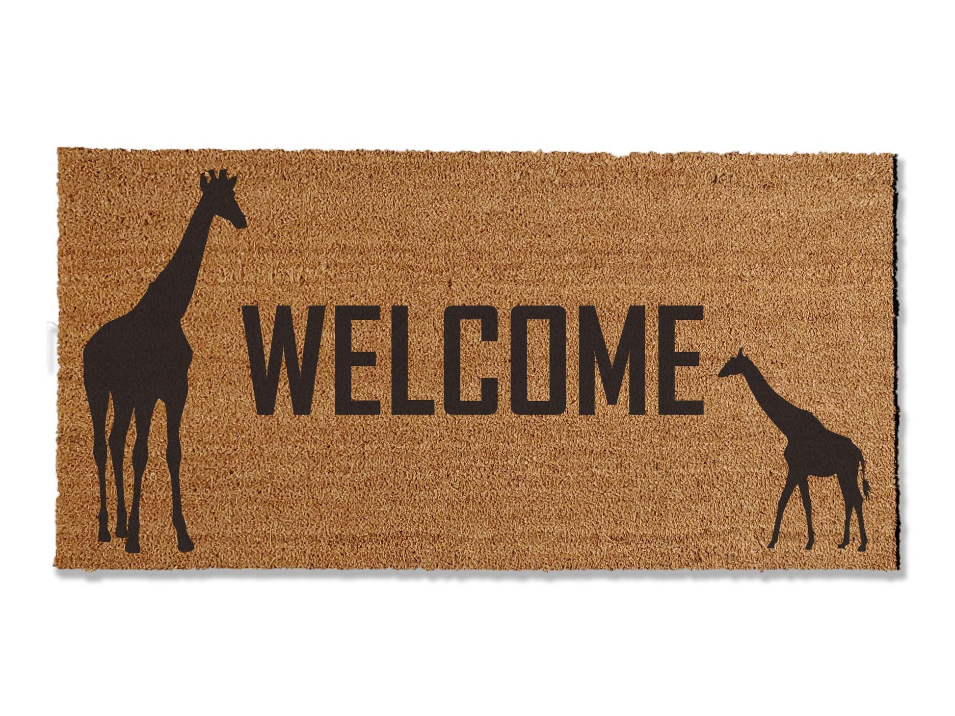 Introducing our giraffe-themed coir doormat, available in multiple sizes. Elevate your entryway with this charming design, offering both durability and style. Welcome guests with the perfect touch by incorporating this unique giraffe doormat into your home's decor.