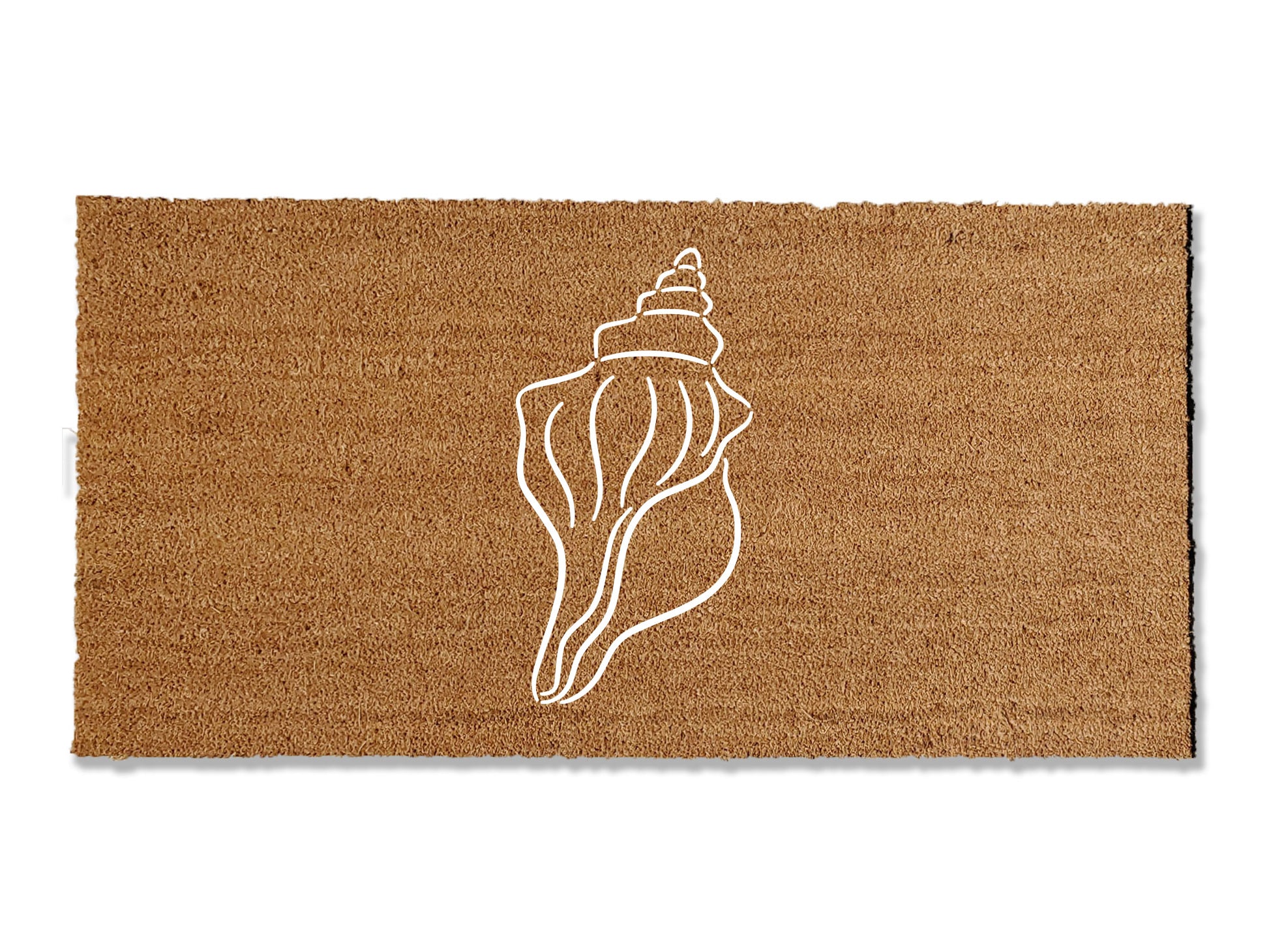 Transform your entryway with our versatile coir welcome doormat adorned with a beautiful Conch Shell design. Available in multiple sizes, this coastal-inspired mat is a perfect addition to your beach house, bringing a touch of seaside charm that spruces up your home's entrance.