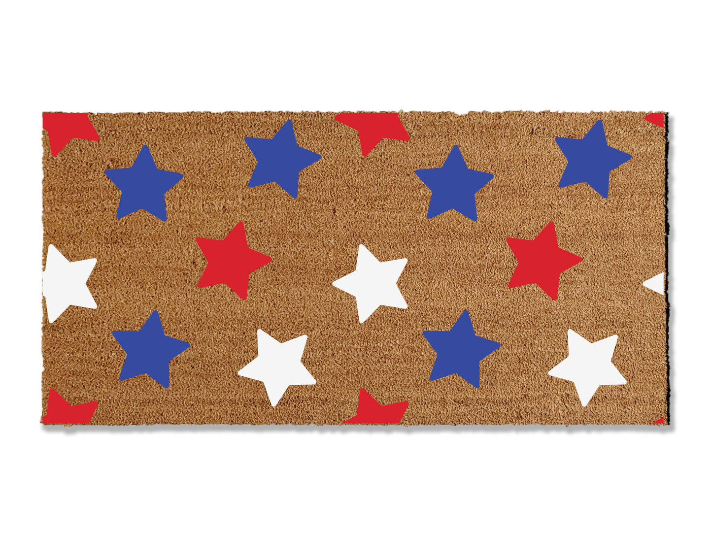 Infuse a patriotic spirit into your home with our coir doormat featuring a red, white, and blue star pattern. Ideal for a patriotic home, Memorial Day, or the 4th of July, this perfect addition to your entryway is sure to bring a smile to guests' faces. Welcome with style and national pride using this vibrant and festive coir doormat.
