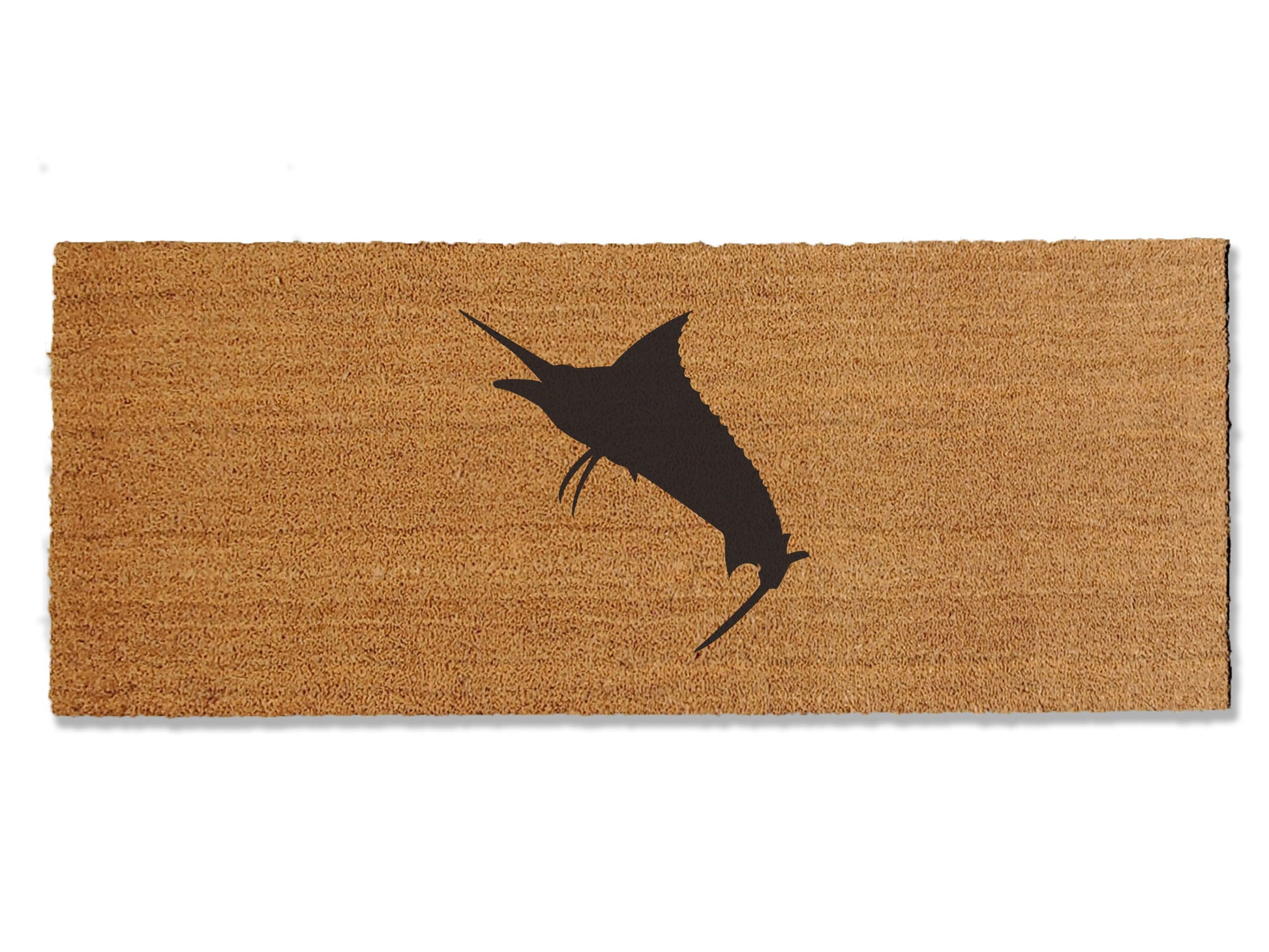 Deck out the entryway with our coir doormat designed for the avid saltwater fisherman, featuring a striking marlin. Available in multiple sizes, this thoughtful mat is an ideal Father's Day gift, adding a touch of nautical charm to welcome guests while effectively trapping dirt.