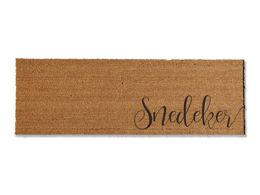 Transform your entryway with our custom coir doormat, available in multiple sizes. Personalize your space with script-font on the bottom right, adding a touch of elegance. Elevate your home's first impression or gift this thoughtful, personalized doormat for a perfect housewarming gift.