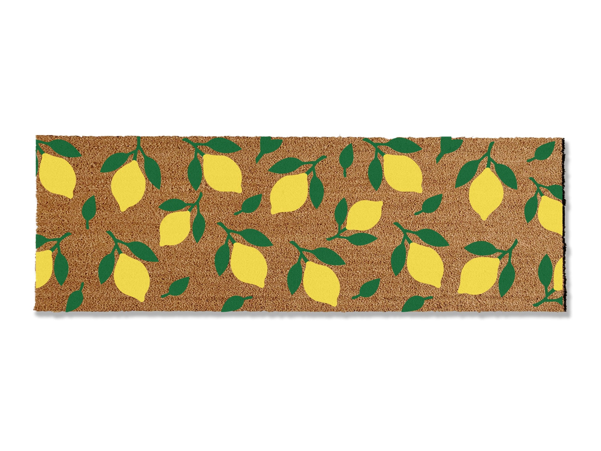 Elevate your entrance with our coir doormat featuring an all-over lemon pattern, perfect for summer or a Tuscan-style home. Available in multiple sizes, this charming mat not only adds a refreshing touch to your doorstep but is also highly effective at trapping dirt.