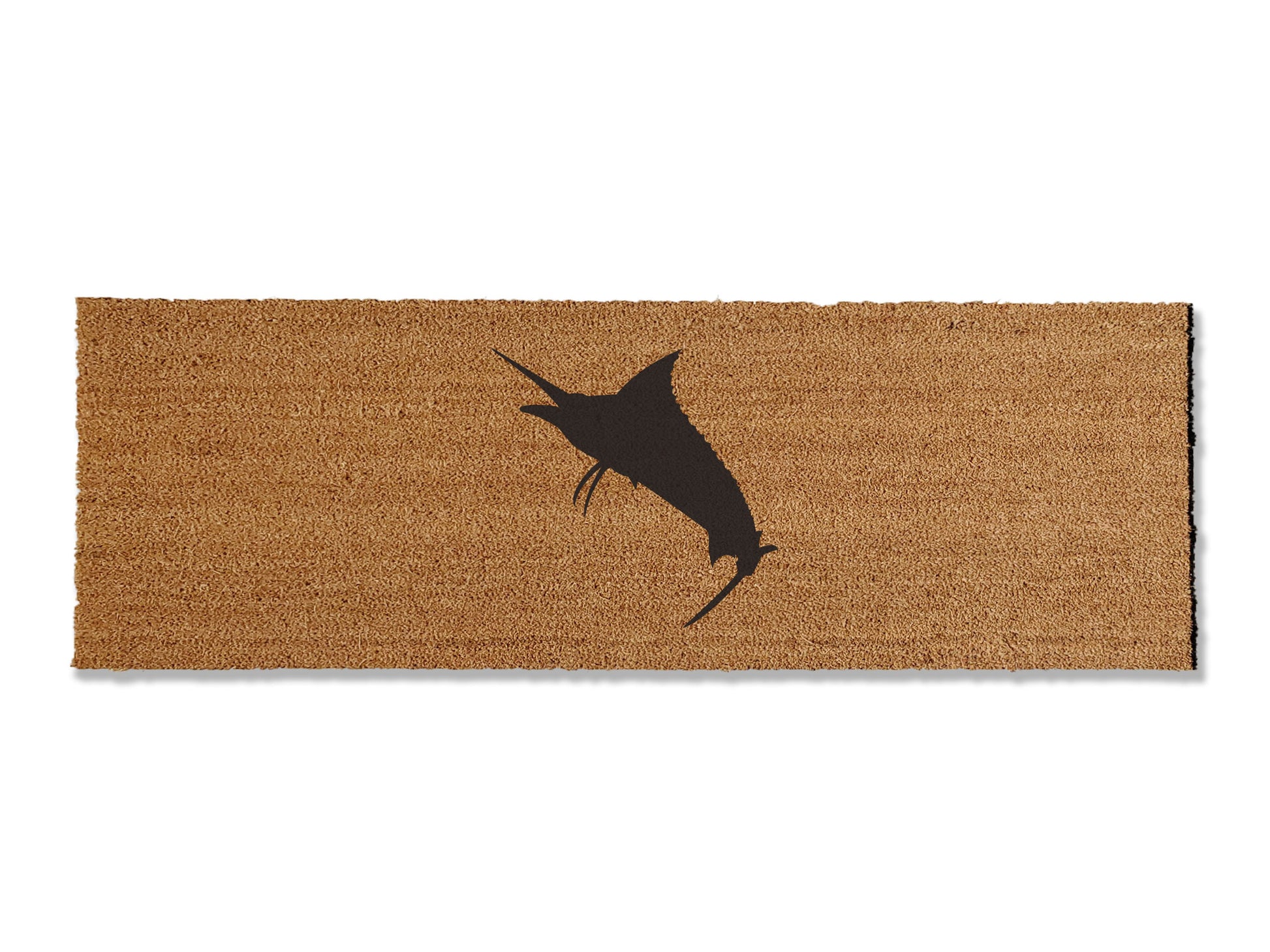 Deck out the entryway with our coir doormat designed for the avid saltwater fisherman, featuring a striking marlin. Available in multiple sizes, this thoughtful mat is an ideal Father's Day gift, adding a touch of nautical charm to welcome guests while effectively trapping dirt.