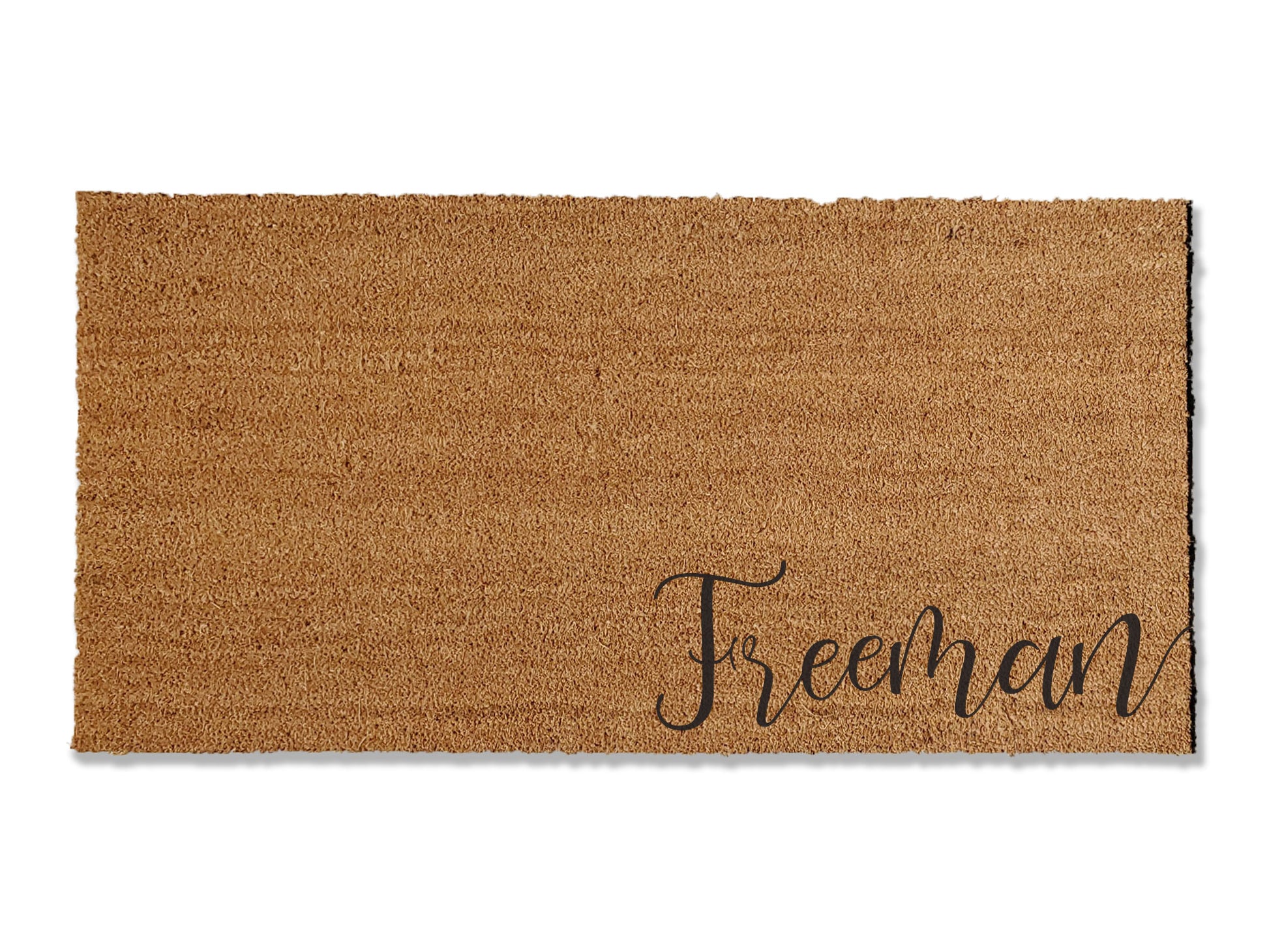 Transform your entryway with our custom coir doormat, available in multiple sizes. Personalize your space with script-font on the bottom right, adding a touch of elegance. Elevate your home's first impression or gift this thoughtful, personalized doormat for a perfect housewarming gift.