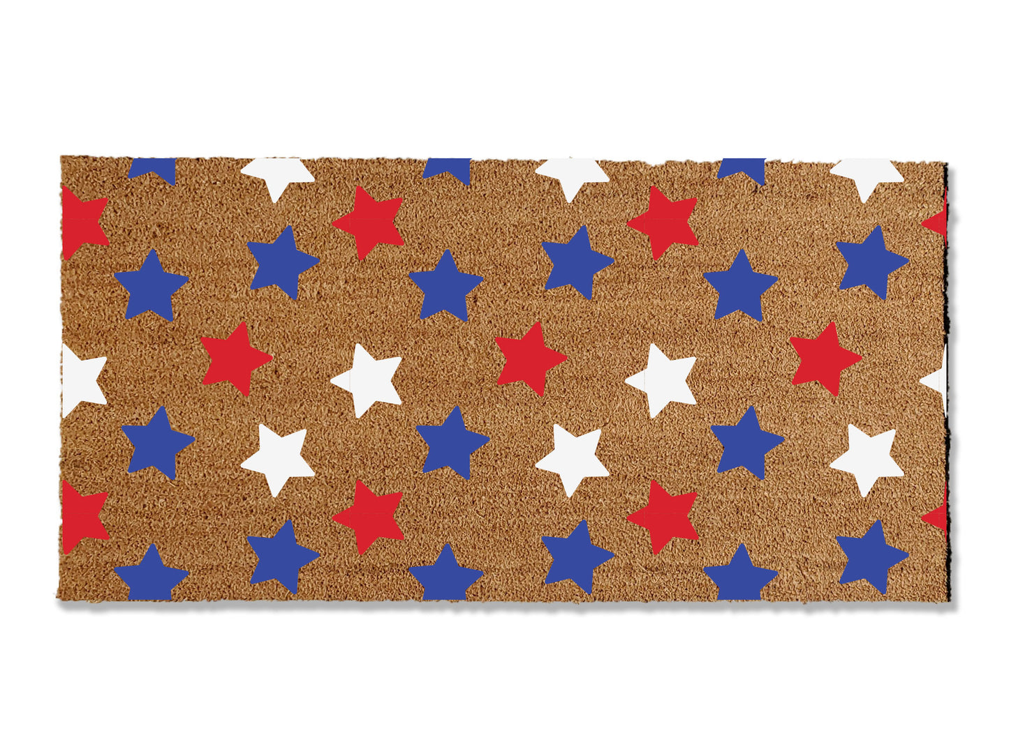 Infuse a patriotic spirit into your home with our coir doormat featuring a red, white, and blue star pattern. Ideal for a patriotic home, Memorial Day, or the 4th of July, this perfect addition to your entryway is sure to bring a smile to guests' faces. Welcome with style and national pride using this vibrant and festive coir doormat.